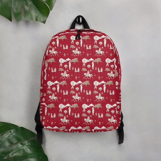 Military Toile Red Minimalist Backpack