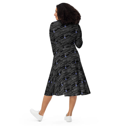 Inverted DD 214 long sleeve midi dress