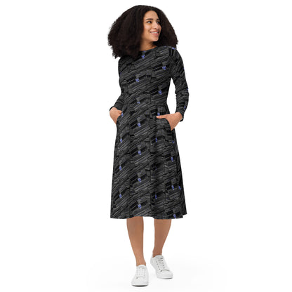 Inverted DD 214 long sleeve midi dress