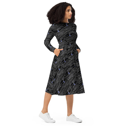 Inverted DD 214 long sleeve midi dress