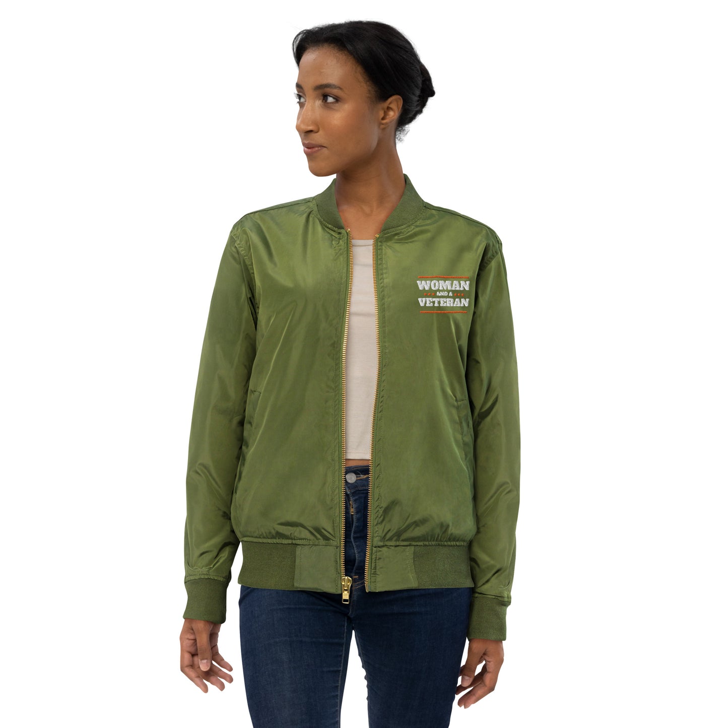 Woman and a Veteran Premium recycled bomber jacket