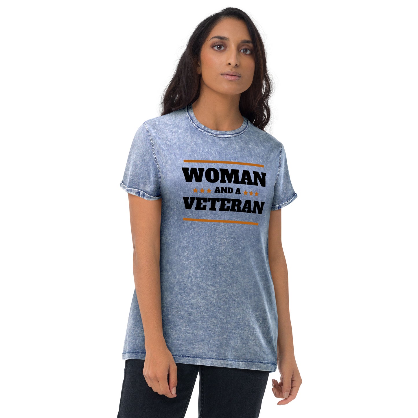 Woman and a Veteran Denim T-Shirt