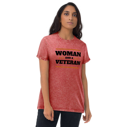 Woman and a Veteran Denim T-Shirt